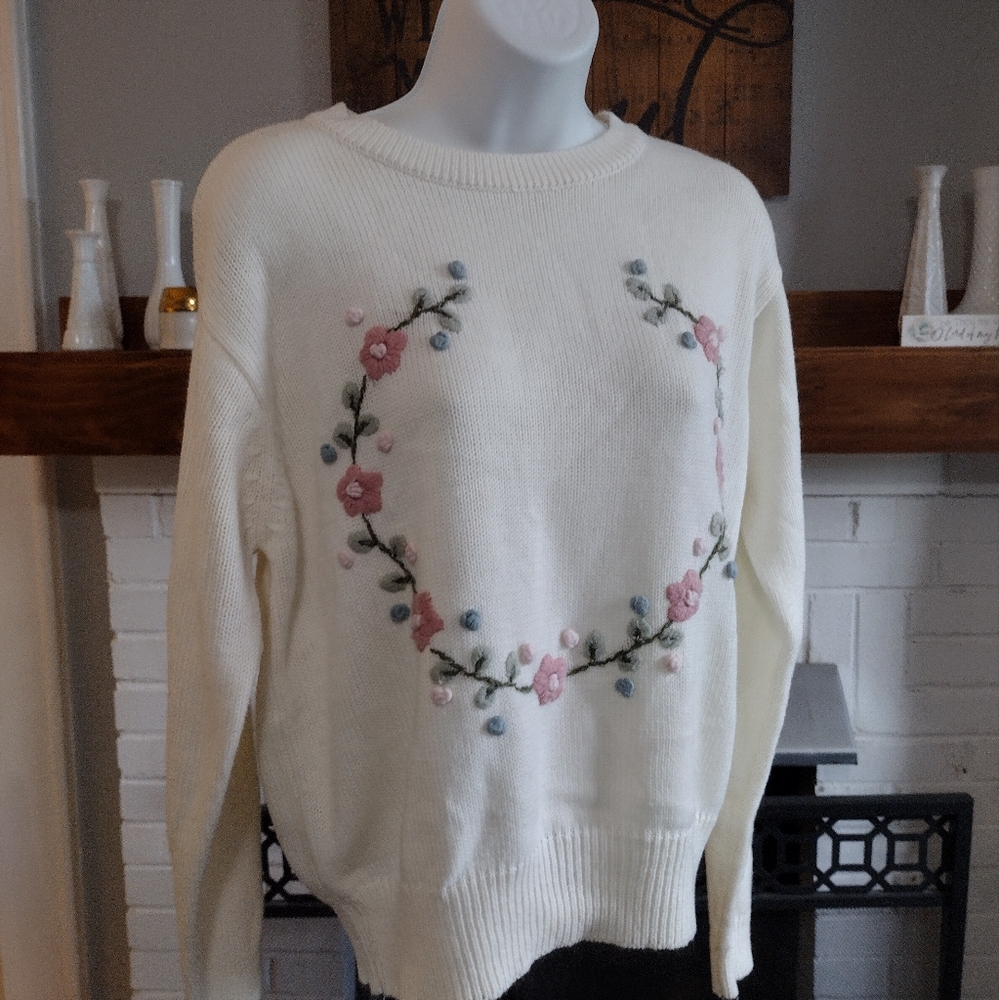 That's Me Floral Embroidered Cream Sweater
